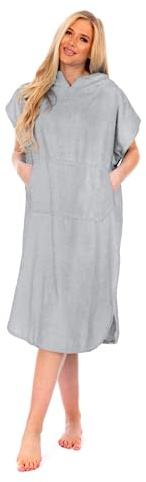 Adore Ladies Cotton Hooded Changing Robe Silver L/XL Poncho Towel