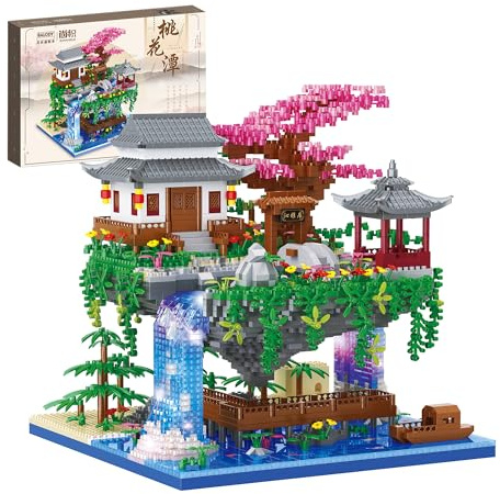 Tirff Piscine de Fleurs de pêcher Architecture Maquette, 3320Pcs Ancienne Scène de Rue Chinoise, Mini Nano Blocs, Set de Construction et Modèle de Collection pour Adultes, Non Compatible avec Lgo