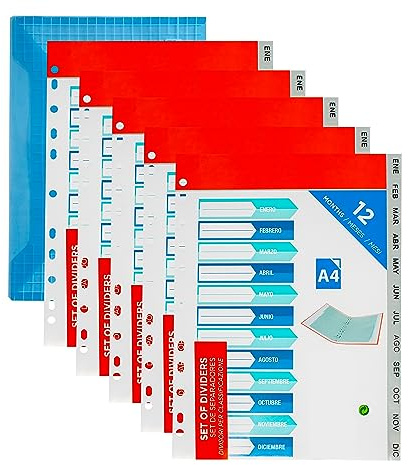 Separadores plastico a4 (12 meses) Pack 60 separadores color gris incluye 2 sobres. Carpeta 12 separadores din a4 Organizador de folios y fundas mensuales. Separadores para archivadores 2 y 4 anillas