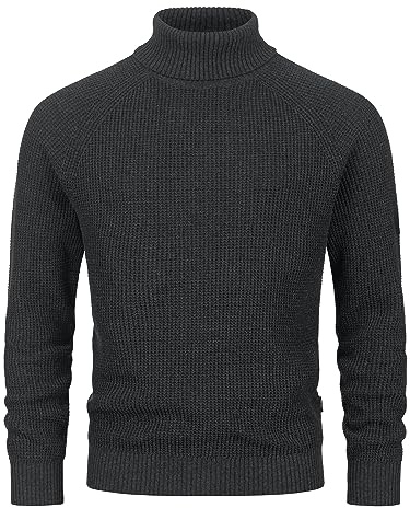 Indicode Herren INHarlan Fein-Strickpullover aus Baumwolle mit Rollkragen und RIPP-Bündchen Raven, S