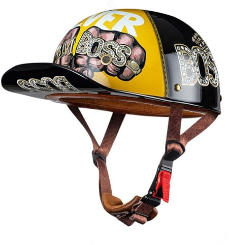 Casquette De Baseball Moto Casque Demi Vintage Casque Jet Demi Coque Mobylette Bols Casque ECE Homologué Pilote Casque De Scooter À Visage Ouvert pour Hommes Femmes I,M
