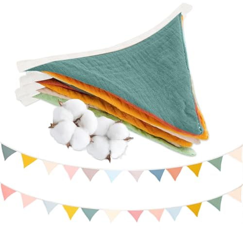 VINEST 2 Stück Wimpelkette Kinderzimmer 3m 100% Baumwolle, Wimpelkette Stoff Babyzimmer, Weich Girlande Kinderzimmer Deko Mädchen Junge für Hausbett Babybett and Kinderbett, Warm und Verspielt Farben