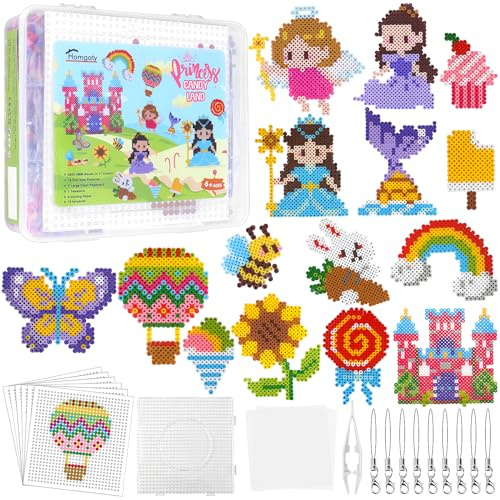 Homgaty Fuse Beads Kit,5000 PCS 5MM Fuse Beads Craft Kit DIY Fuse Bead Set with 5000 Beads, 17 Colors Castle Designs with 1 Pegboards, 14 Pattern Cards, Tweezers, 2 Ironing Paper and 14 Lanyards