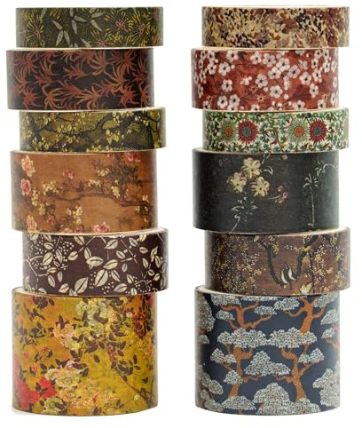 Songdao 12 rotoli Washi Tape Set, nastro vintage adesivo decorativo per arte ispirata a foglia d'oro nastri, per arti, pallottola di giornale, scrapbooking, fai da te, imballaggio (Mountain Abode)