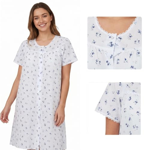 Style Smart Button Front Nightdresses for Women UK, Super Comfy Nightshirt for Young and Elderly, Soft Cotton Front Nighties for Women Plus Size - Maternity Nighdress UK 10-26