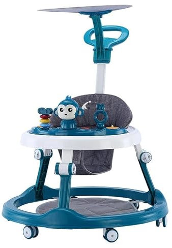 5in1 Lauflernhilfe Babywalker,mit Musikalisches Spielzeug und Herausnehmbarem Essteller,360-Grad-Rädern ohne Geräuschentwicklung,Faltbare Lauflernwagen Laufhilfe babys ab 6 Monaten Klappbar Grau
