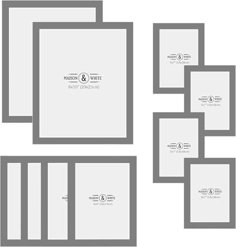 Hanging Picture Frames - Set of 10 | 3 Sizes: 6x4 7x5 10x8 inch | Wall Mountable or Free Standing Collage Photo Frame | Vertical or Horizontal | M&W (Grey)
