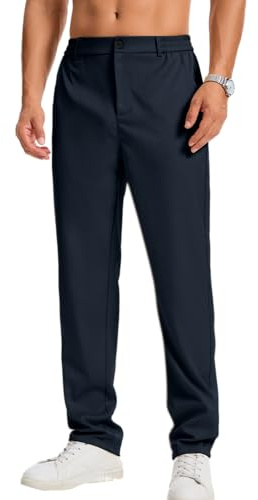LVCBL Pantalon Chino Stretch pour Homme - Coupe Droite - Couleur Unie - avec élastique à la Taille