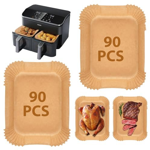QOUBNIC 180 Stück Backpapier für Heißluftfritteuse, Airfryer Backpapier 21.59 x 16.51 cm, Antihaftbeschichtet, Hitzebeständig bis 232 °C, Kompatibel mit Cosori 8,5L, Cookwise 9L u.v.m.