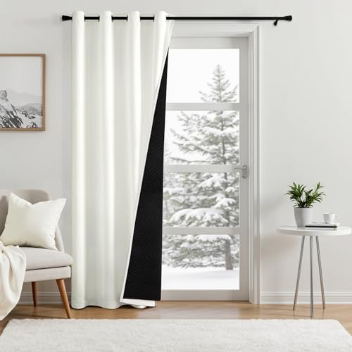 MIULEE Tenda Termica 1 Pezzo 132x175 cm Bianco | Tenda Termica Doppio Strato con Anelli, Isolante Freddo/Caldo, Oscurante e Antivento per Porte Interne in Inverno