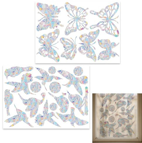 EUYKQNOI 23 PCS Adesivi per finestre Anticollisione, Suncatcher Sticker con Colibrì e Farfalle, Adesivi Decorativi per Finestre e Porte Vetro, Prismatici Riutilizzabili per Casa/Ufficio