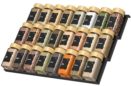 Sealong Gewürzregal mit Gläsern | inkl. 24 Gewürzgläser mit Etiketten - Gewürzgläser mit Regal - Gewürz Organizer Schublade