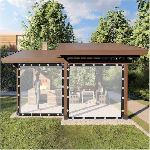 Transparente wasserdichte Pavillon-Seitenteile – robuste Planen-Vorhänge mit Ösen für Pergola, Terrasse, Carport, 150 x 500 cm, wetterbeständige Outdoor-Abdeckung