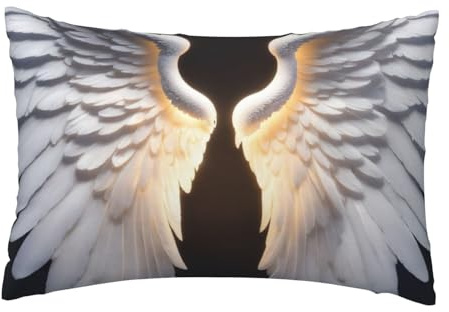 EnkzpoHen Funda de cojín rectangular con cremallera oculta, diseño de alas de ángel, cómoda funda de almohada transpirable