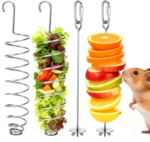 Dispensadores de Comida para Pájaros 4 Piezas Dispensadores de Frutas y Verduras para Loros y Periquitos - Juguete de Búsqueda de Alimento para Animales Pequeños, Pájaros y Ratas