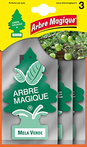 Arbre Magique, Profumatore Auto, Fragranza Mela Verde, Profumazione Piacevole e Rinfrescante, Durata fino a 7 Settimane, Made in Italy, Formato Multipack da 3 Pezzi