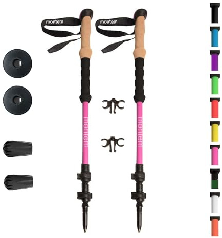 Montem Ultra Strong Trekking, Walking, and Hiking Poles - Collapsible, Lightweight, Quick Locking, Weather-Resistant and Ultra Durable (2-Pack) (Pink, EVA Foam, Ultra Strong Poles)
