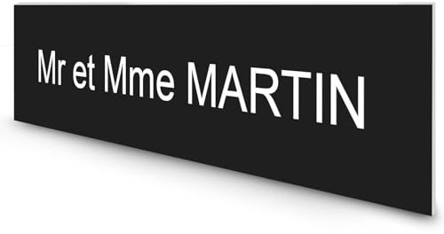 DECOHO - Étiquette Nom Personnalisable boîte aux Lettres Plastique bi-Couche Noire Lettres Blanches - 100x25x0,8 mm - 1 Ligne Gravure Laser Durable - Noir