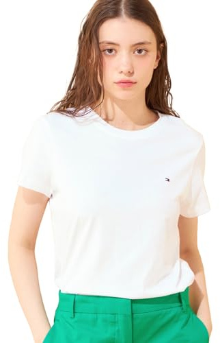 Tommy Hilfiger Damen T-Shirt Kurzarm Heritage Rundhalsausschnitt, Weiß (Classic White), XL