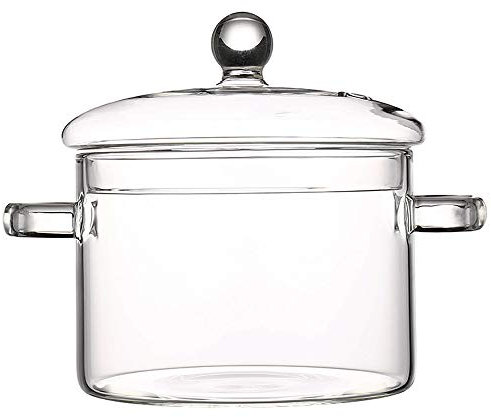 TAMUME 1.5L Glass Pot with 2 Handles, Braising Pan with Covered Lid