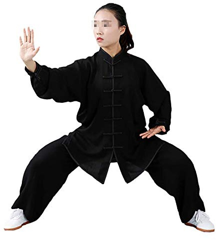 FLY FLU Tai Chi Kung-Fu Taiji Tang Anzug Tai Chi Kleidung Morgengymnastik Kleidung Kung Fu Kleidung Kampfkunst Kleidung Baumwolle Leinen - （Kleidung Und Hose）,Black-M
