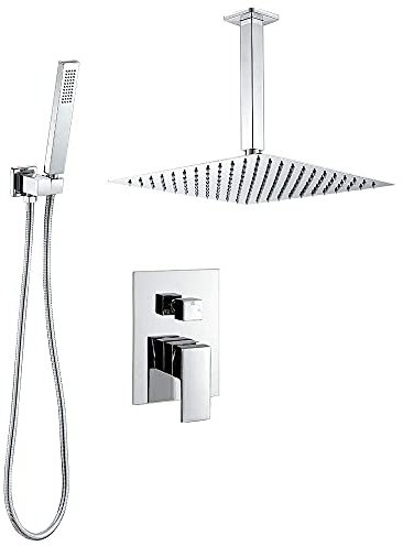 VALAZ Douche Encastrable | Mitigeur Douche 2 voies, Pulvérisateur Effet Pluie | Installation au Plafond Facile et Rapide | Inoxydable, Pulvérisateur 25 cm, Chromé, Série Tajo