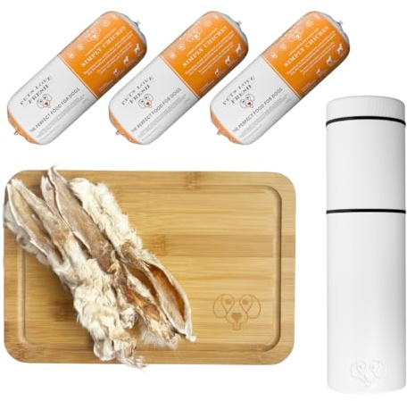 Fresh Dog Food Taster Pack by Pets Love Fresh - 100% Natural - Real British Meat - Zero Preservatives - Simply Chicken (3 x 600g chub rolls, treats, chopping board & container)