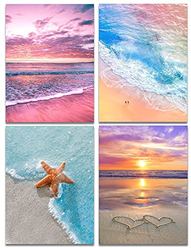 Muzagroo 4er-Pack 5D-Diamantmalerei-Kits für Erwachsene DIY-Bohrer Diamant-Kunst-Kits Kunst und Handwerk für Anfänger Strand und Wellen Diamant-Wandkunst für Wohnzimmer