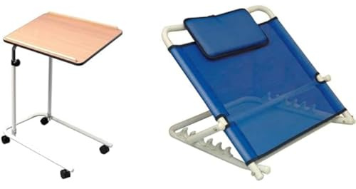NRS Healthcare L17516 Overbed/Chair Table - Adjustable, Tilting and Wheeled & L98229 Healthcare Adjustable Angle Back Rest