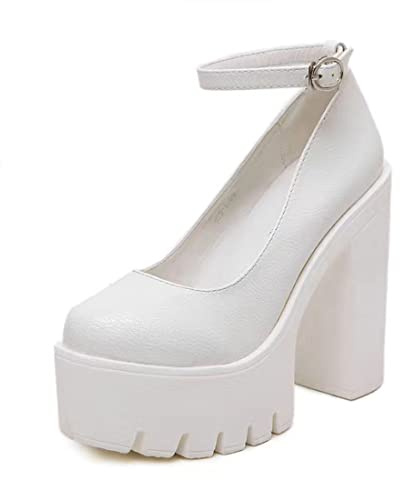 Ulalaza kvinnor Mary Jane klänning pumps Lolita-skor söt plattform gotisk dubbel ankelrem rund tå tjock klack uniform pumps skor perfekta för skolfest affärer arbete dans dejt nattklubb, S2-wd, 41 EU