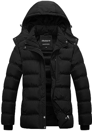CREATMO US Women's Ladies Short Quilted Cold Winter Coat Down Jacket Windproof Puffy Parka Outerwear Black XL