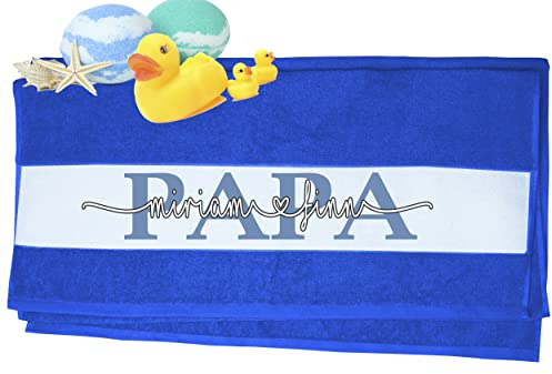 PAPA Handtuch personalisiert mit Kinder Namen bedruckt| Duschtuch, Badetuch, Saunatuch, Sporthandtuch| Frottiertücher |Geburtstag, Vatertag persönliche Geschenk Idee | Größe:70x140cm (Dunkelblau)