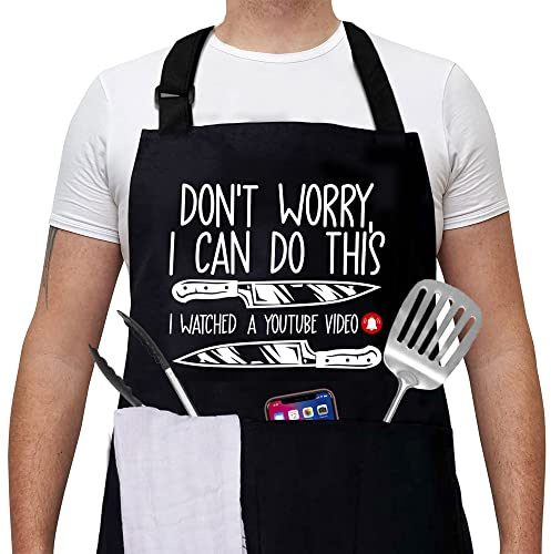cusugbaso Funny Aprons for men, Chef Cooking Aprons One Size with Three Pockets Funny Grill Gifts for Men, Dad, Husband - Cooking Chef Aprons for Birthday, Christmas, Fathers Day