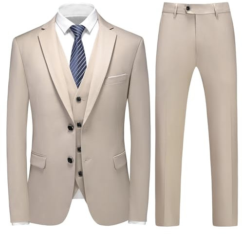 KUDMOL Herren 3-Teiliger Slim Fit Anzug - Business Hochzeit Formal Dinner Zwei Knöpfe Smoking - Klassischer Blazer Weste Hose Set für Männer