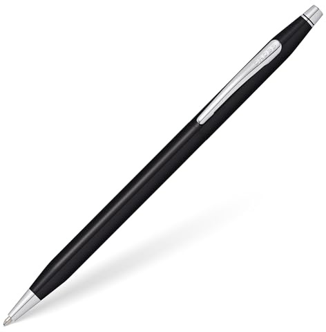 Cross Classic Century Stylo à bille, épaisseur de trait M, couleur d'écriture : noir, rechargeable, avec boîte cadeau de qualité supérieure, noir brillant, plaqué chrome