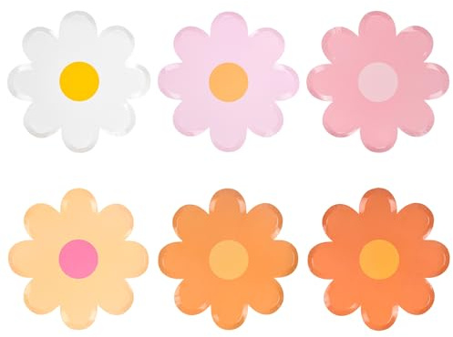 AimFun Daisy Paper Plates Groovy Party Plates 9inch Disposable Daisy Flower Shaped Dinner Plates Summer Retro Boho Hippie Birthday Plates for Baby Shower Party Supplies (24)