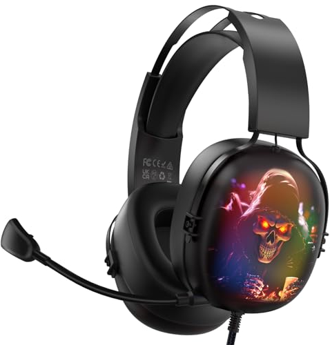 Gvyugke Gaming Headset 7.1 Surround Sound, Gaming Headset für PC, Laptop, USB Headset mit Mikrofon Kabel, Gaming Kopfhörer mit RGB Light für PS5 Konsole