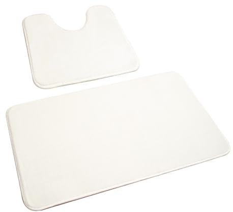 Rururug Badezimmerteppich Set 2 Teilig, Weiche Mikrofaser Badezimmermatte und wc Vorleger mit Ausschnitt, rutschfeste Badematte, Waschbar Badvorleger Set Weiß, 50x80+50x40 cm
