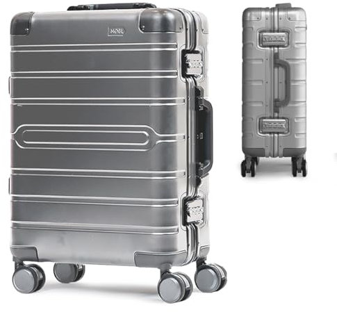 Nobl Travel Handgepäckkoffer aus Aluminium mit Reißverschluss – unzerbrechliches Handgepäck, silber, Carry-on, Erweiterbares Gepäck mit Spinnrädern
