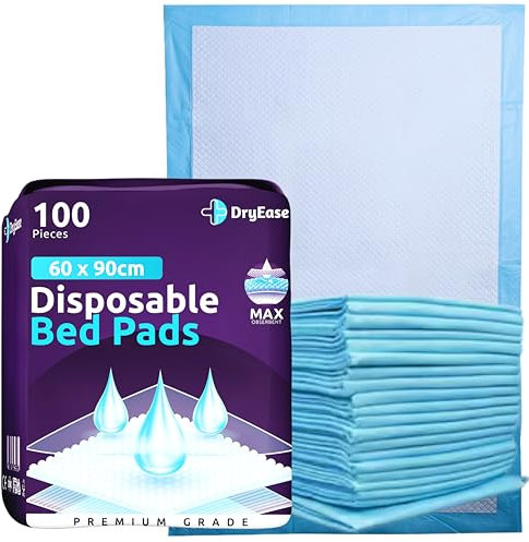 100 x DryEase Disposable Incontinence Bed Pads 60 x 90cm | Highly-Absorbent Incontinence Bed Sheets | Waterproof Incontinence Sheets for Sofa, Mattress, Chair & for Babies, Children, Adults, & Elderly