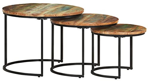 Satztisch-Set aus Altholz für Wohnzimmer und Schlafzimmer, Massivholz, Couchakzente, Beistelltische mit Sofa-Aufbewahrung, 3-teiliges Set