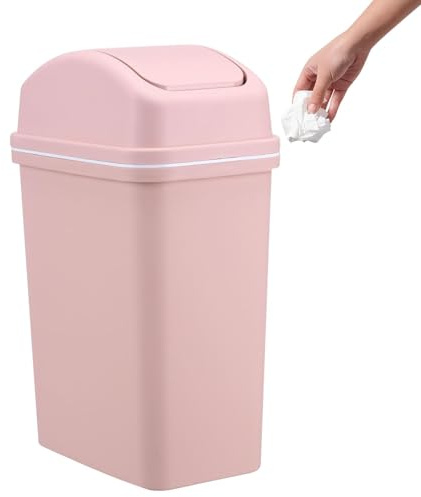 Contenedores de basura con tapa, cubo de basura con parte superior oscilante - Papelera de 10 litros de altura | Cubo de basura para baño a prueba de fugas, cubo de basura para dormitorio is