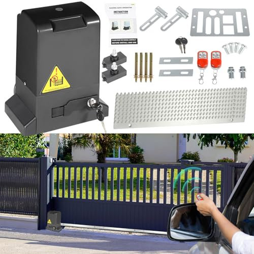Fiqops Schiebetorantrieb Set 800kg 370W Garagentorantrieb mit 2 Fernbedienung Toröffner, 2 Entriegelungsschlüssel und Automatische Schließfunktion für Hotelbis, Fabrik, Schwarz