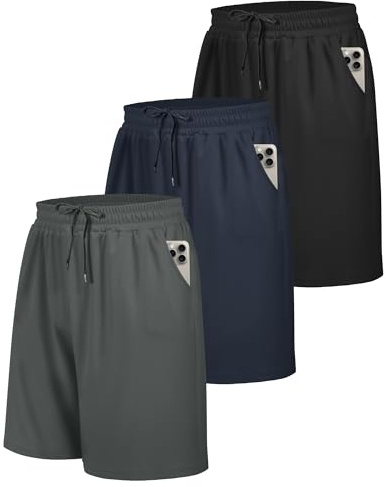 BOOJO 3 Pack Gym Shorts Men for Running with Pockets UK Sports Lightweight