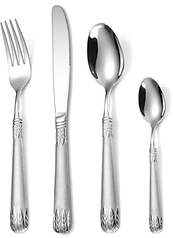 16 Delar Silverbestick Kniv/Gaffel/Sked/Lång Tesked Spegel Polerad Diskmaskinssäker Bestick,16 st silverfärgade