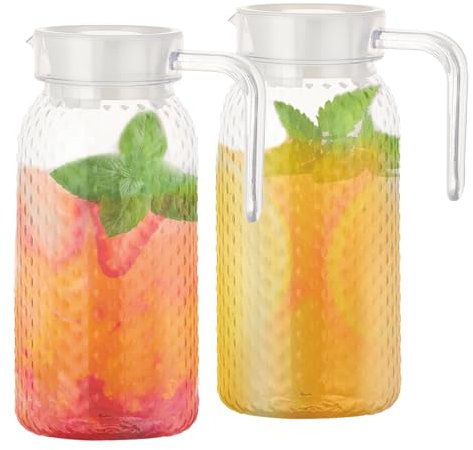 2 Piezas Jarra de Agua de Plástico con Tapa y Asa 1 Litro Jarra Transparente de Plástico para Agua, Jugo, Té, Café, Leche y Vino, Apta para Bebidas Calientes y Frías