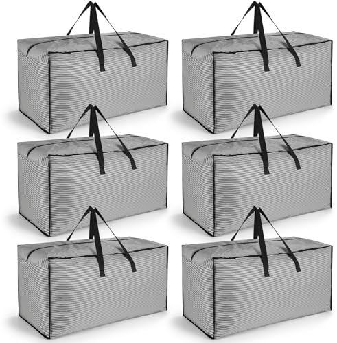 iespell Paquete de 6 Bolsas de Almacenamiento Extra Grandes de Servicio Pesado de 120L con Tapas para Mudanza de Casa, Cajas de Embalaje de Almacenamiento Resistentes con Asas con Cremalleras, Bolsas