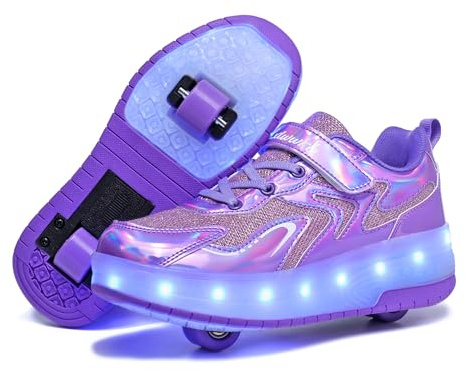 YongerYong LED Strips Roller Skate Shoes with Double Wheels for Kids Automatic Retractable Skateboarding Shoes Outdoor Sports Gymnastic Sneakers