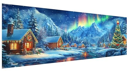 MOMAKA 5D Stor Diamond Painting Kits Jul för vuxna, gör-det-själv 5D diamantmålningssatser Igloo Full Drill for Beginners, Rund Borr DIY Crystal Picture Art for Home Wall Decor 30x80 cm
