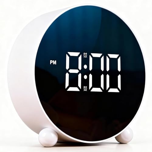 Newest Digital Alarm Clock, Bedside Alarm Clocks with Large LED Display, Modern Round Digital Clock with 2 Alarms, USB/Battery Powered, Bedside Clock with Snooze, Dual Alarms, for Heavy Sleepers Kids